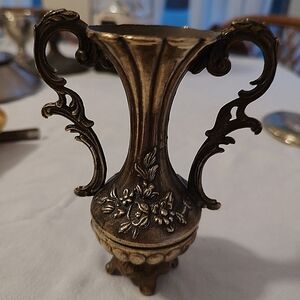Vintage Brass Ornate Footed Bud Vase Floral Pattern